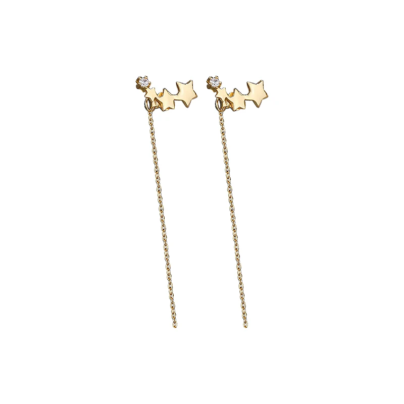 

925 Sterling Silver Star Ear Climber Earrings For Women Tassel Chain Dangle Earrings Stud