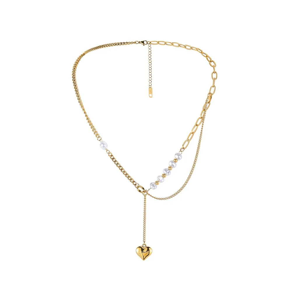 

Korean version of the new fashion simple letter love heart pendant pearl stainless steel necklace for women, As pictures