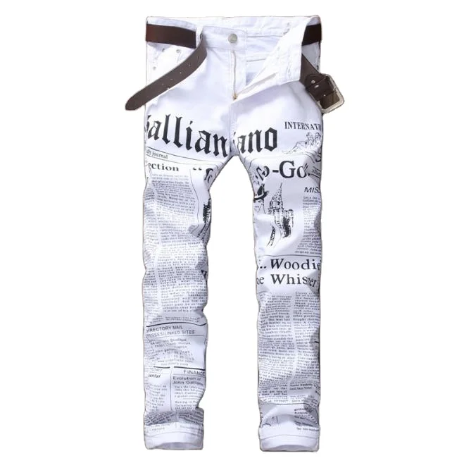 

Hot Sale Customized High Quality Hip Hop Stretch Men's Jeans Slim Fit Pencil Pants Letter printing White Men Jean Pants