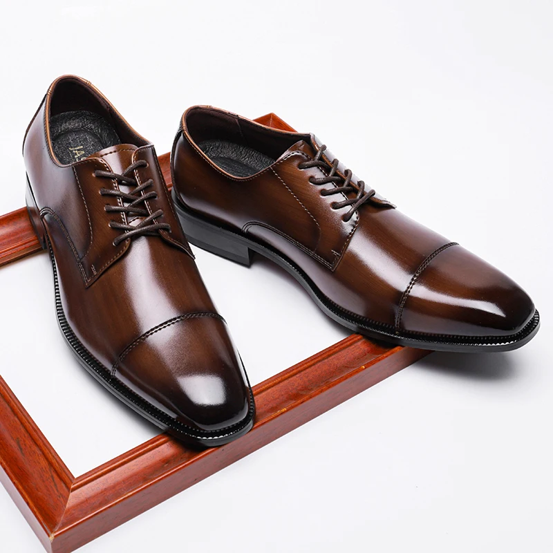 

Fashion brown height 8cm durable genuine leather wedding dress elevator shoes men