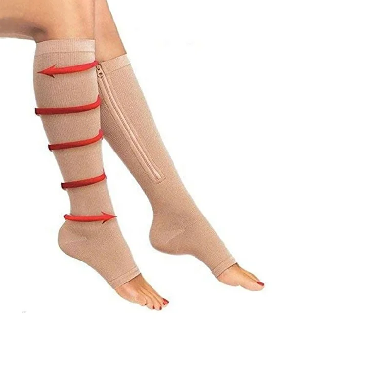 

High Quality Open Toe 15-20 mmHg Best Zipper Compression Knee High Socks