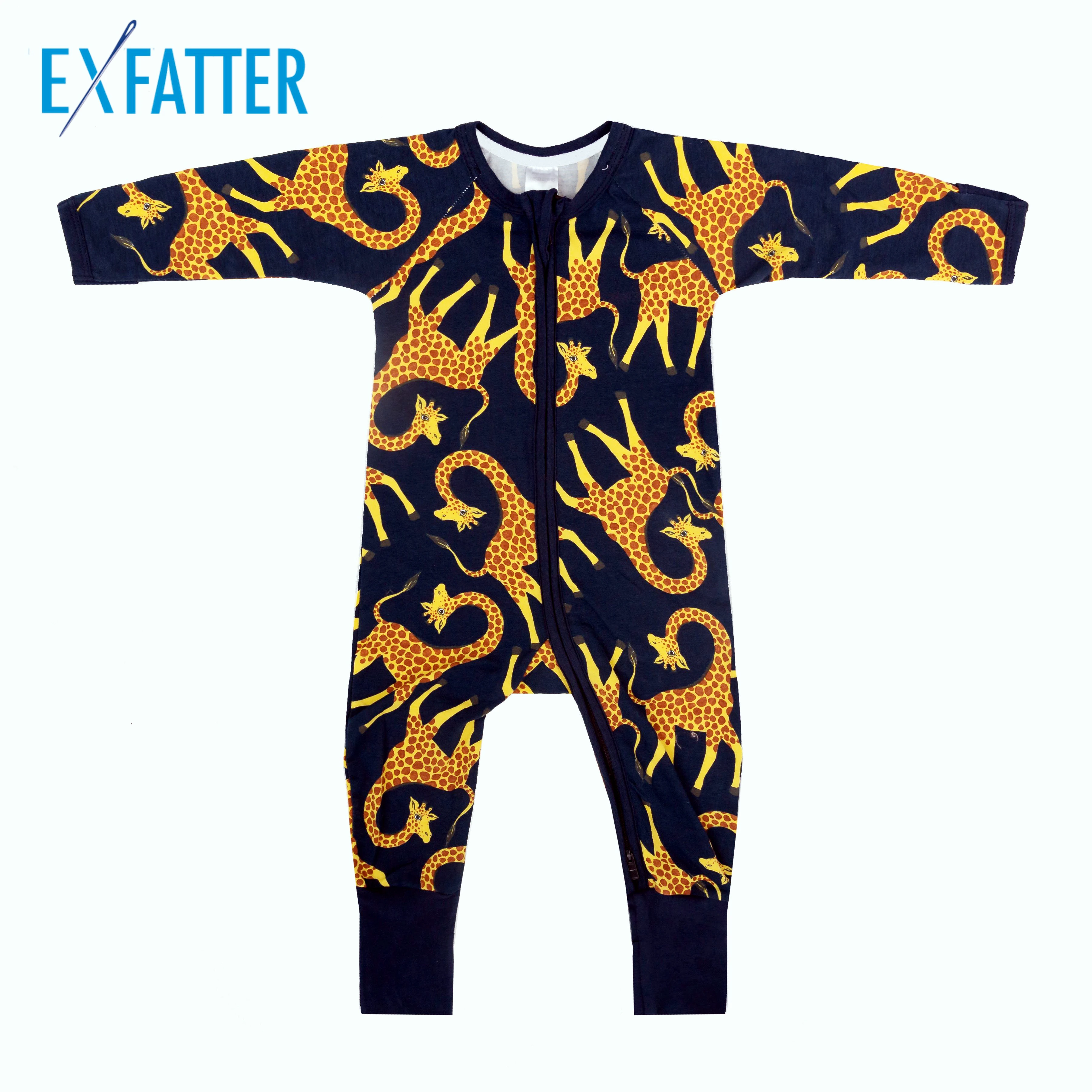 

Exfatter Wholesales Printed Bamboo Baby Onesie  Bodysuit Eco-friendly Long Sleeve Romper with Zipper, Can be custom