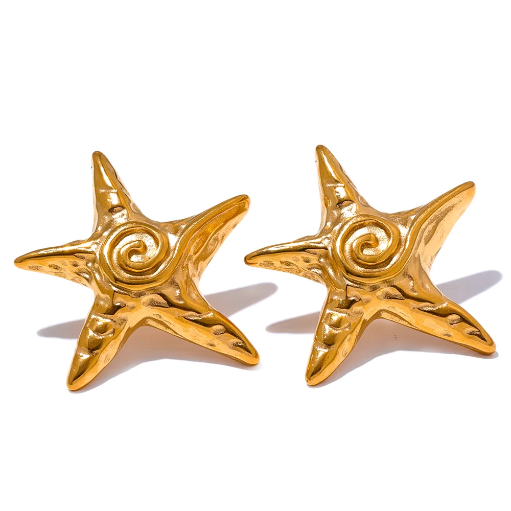 

JINYOU 2885 Fashion Stainless Steel Star Golden Stud Earrings Rust Proof 18K PVD Plated Metal Popular Jewelry for Women Bijoux