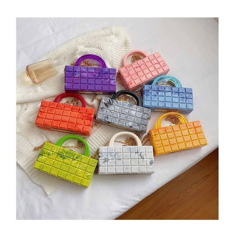 

Colorful Plaid Acrylic Box Evening Bag Women Luxury New Thick Crystal Clutch Purses And Handbag Ladies Dinner Bag High Quality