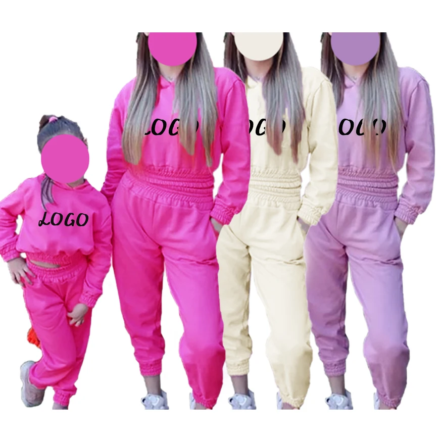 

OEM Service Family Matching Outfits Jogger Set Girls Plain Tracksuits Mommy and Me outfits, Customized color