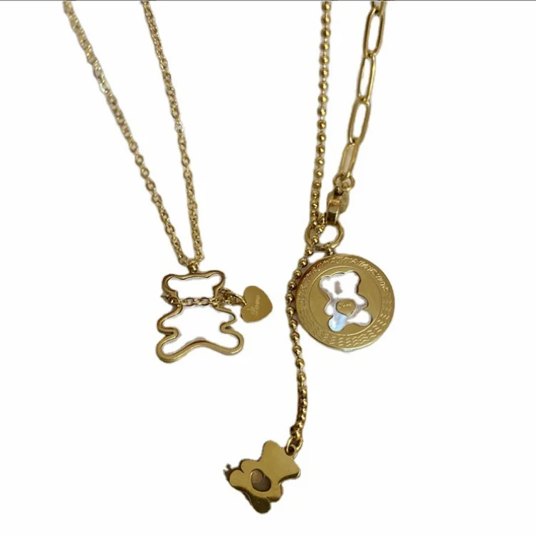 

High Quality Stainless Steel Gold White Shell Bear Pendant Necklace for Women