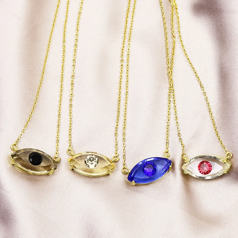 

2021 trendy Crystal eye necklace high quality summer colors stone jewelry mix colors eye shape necklace for women 51686