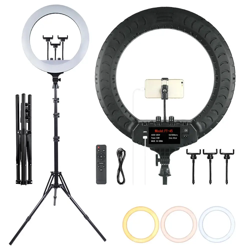 

Dropshipping FOSOTO FT-45 18 Inch LED Ring Light photographic lighting Lamp With Tripod Stand For youtube makeup live streaming, Black