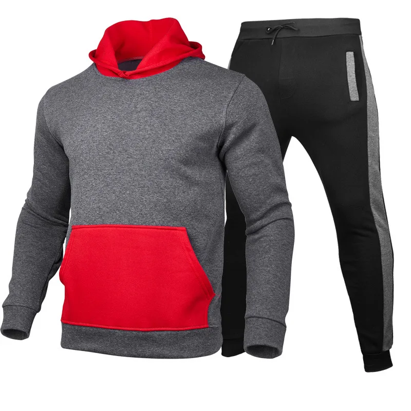 

New Pretty Design Sportswear Long Sleeve Suit Fall Fashion Color Patchwork Casual Hoodie Mens Slimming Hoodie Suit