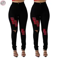 

9100809 newest design high stretch patches ripped black Pants Jeans Women