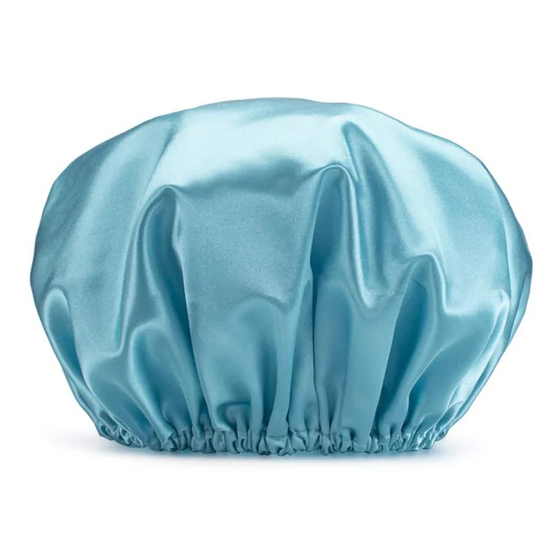 

brand new double layer waterproof hotel bath bonnets satin lined shower cap