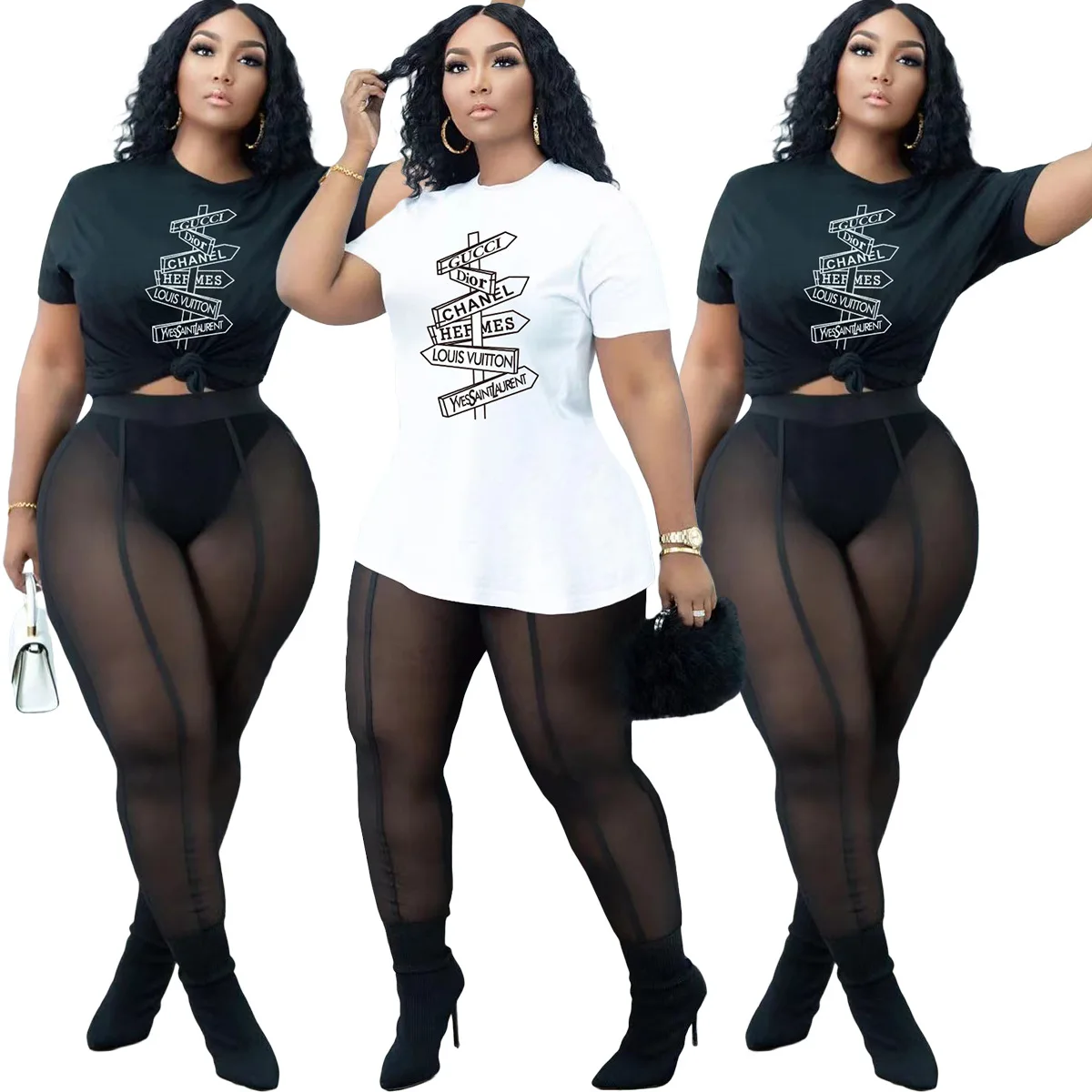 

Plus Size Women's Shorts Print Top Skims Lounge Wear 2 Piece Set Wholesale Transparent Pants Set Plus Size Women Sets, Picture