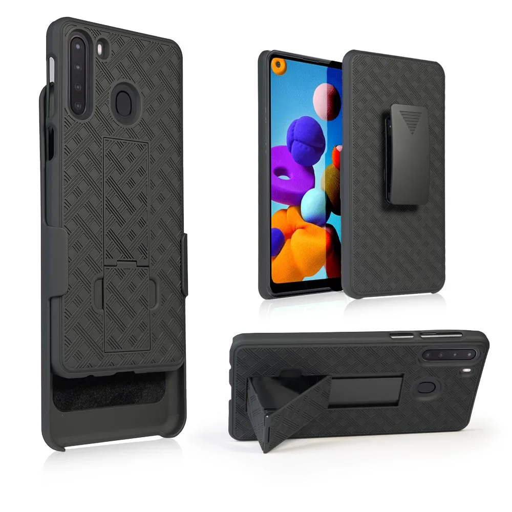 

Weave pattern hard plastic dual layer holster combo case for one plus Nord N200 5G, Black