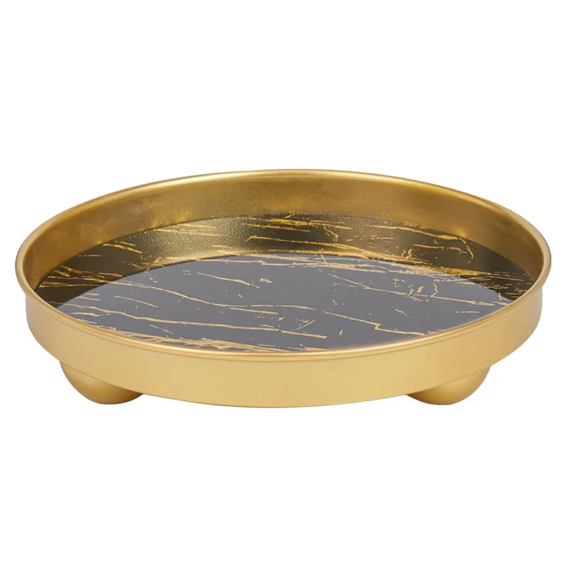 

Best Selling Modern Multifunctional Gold Metal Tray Marble Effect for Storage Boho Home Decoration