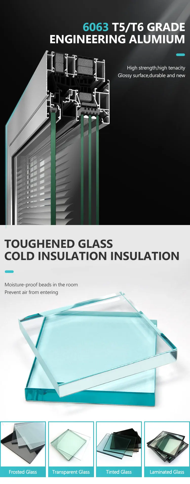 external exterior aluminum fitting aluminium sliding glass stacking doors Aluminium double track sliding door