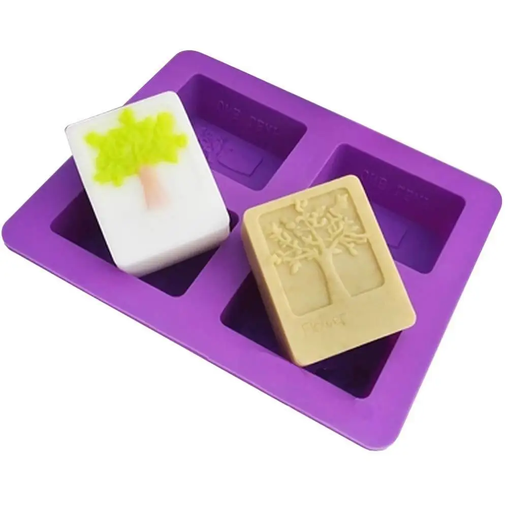 

Non Stick 4 Cavities Rectangle Tree Shape Silicone Soap Mold For Handmade Cake Soap Candle Mold, Purple