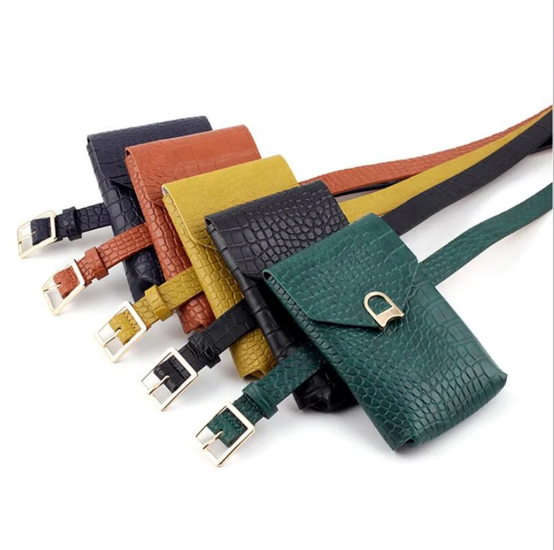 

Crocodile Design Leather Fanny Pack Cell Phone Belt Bag Fashion Waist Bag For Ladies, Black,yellow,olive,navy,brown