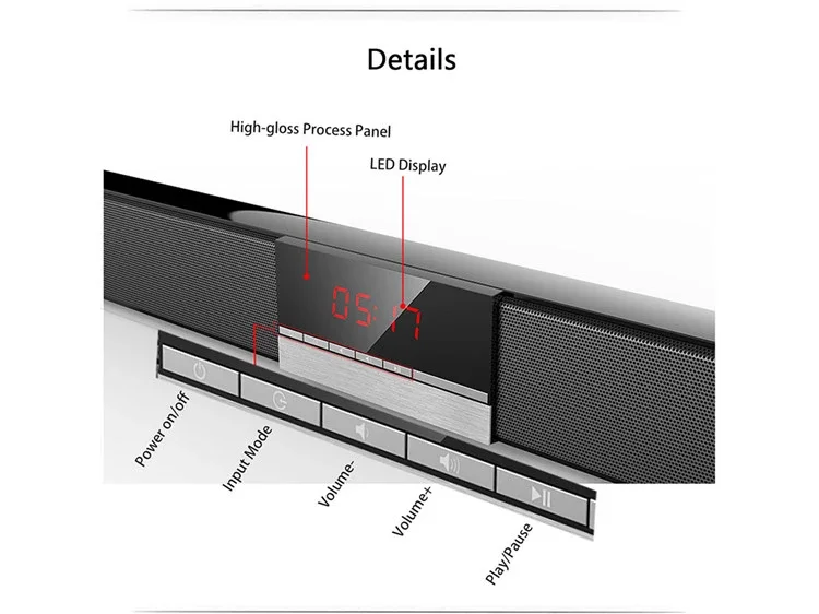 Купить Черный Hi-Fi съемный беспроводной динамик Bluetooth Soundbar 3D Surround 