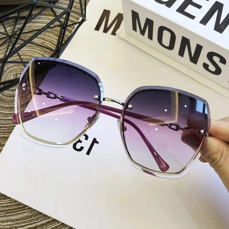 

Sunglasses 2022 High Quality Women Rimless Square Sunglasses Brand Designer Sun Glasses Vintage Shades Female Pink Eyewear, Picture shows