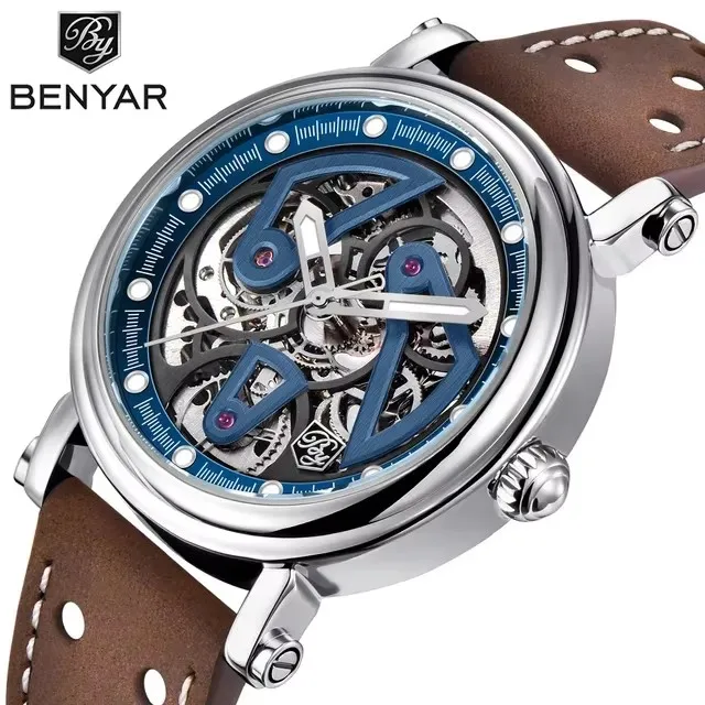 BENYAR Mechanical Watches Men Skeleton Men's Automatic Wrist Watches Luxury Stainless Steel Case Waterproof Fashion Man Watch