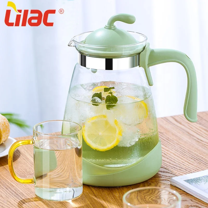 

Lilac FREE sample 2000ml/2400ml cold brew airtight silicone mound nordic sangria beer/wine caraffe pitcher glass hot water pots, Green/yellow/gray