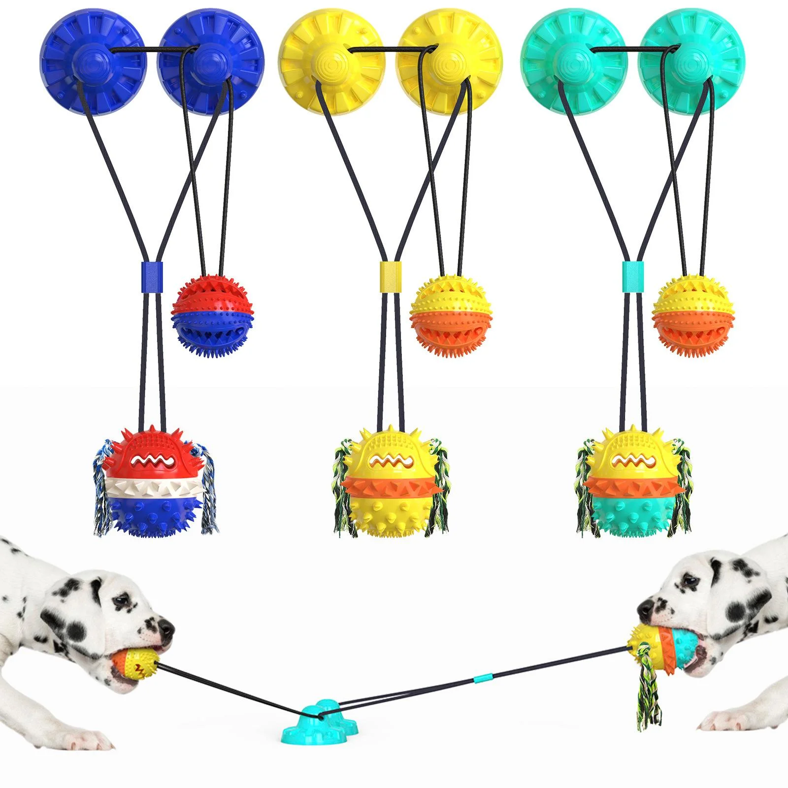 

Powerful Double Suction Cup Dog Toy Eco Friendly Tooth Clean Dog Chew Toy Durable Interactive Dog Toy, Yellow,green,blue