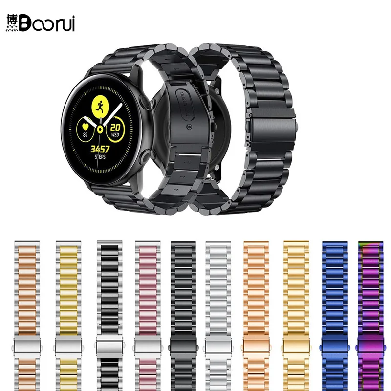 

BOORUI luxury three beans watch band metal 22mm for samung galaxy watch active 2 20mm bands, 10 colors