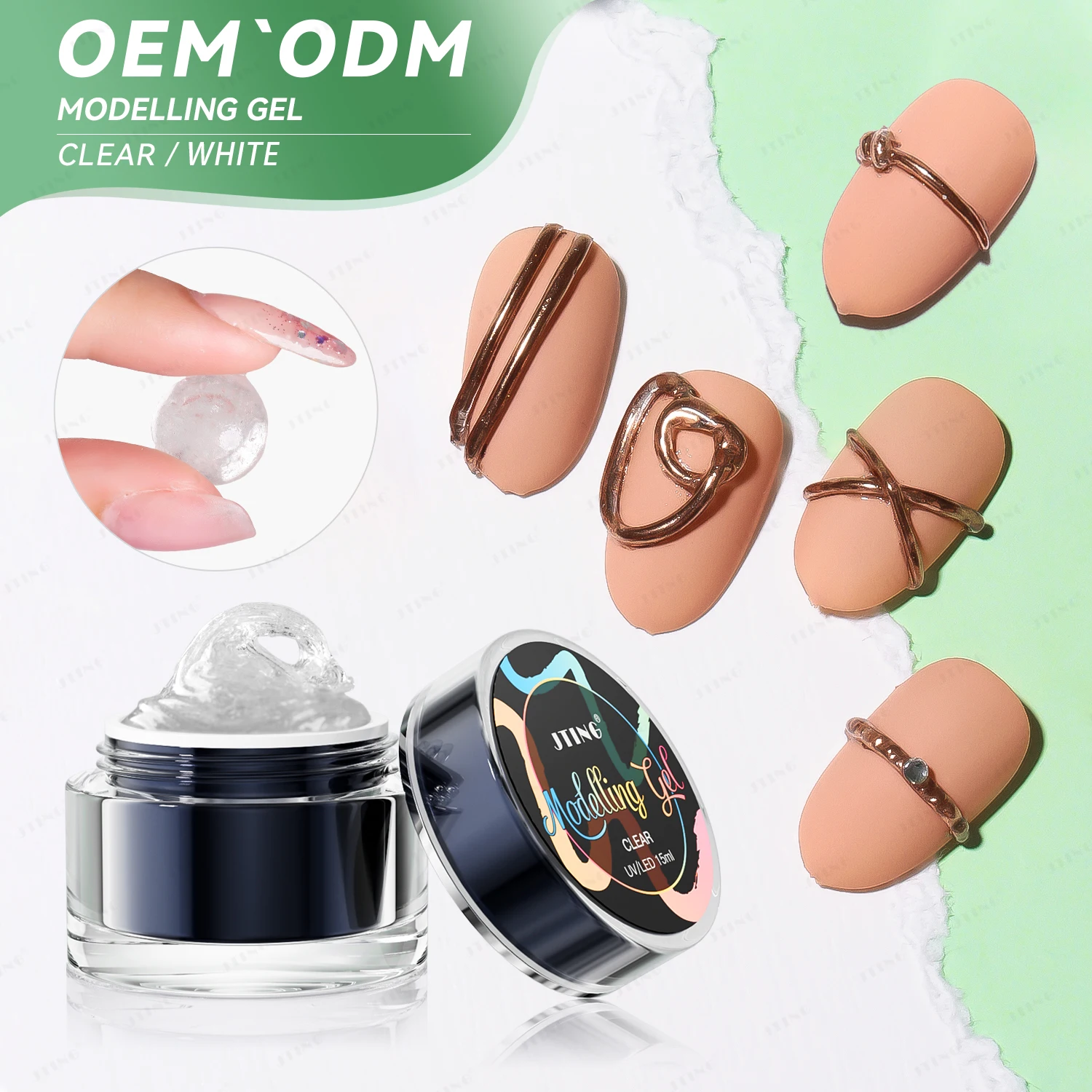 JTING Non Sticky DIY 3D Effect Milky White Color Rubber Modelling Gel Polish 15ML Long Lasting Modeling Gel Nail Polish OEM ODM