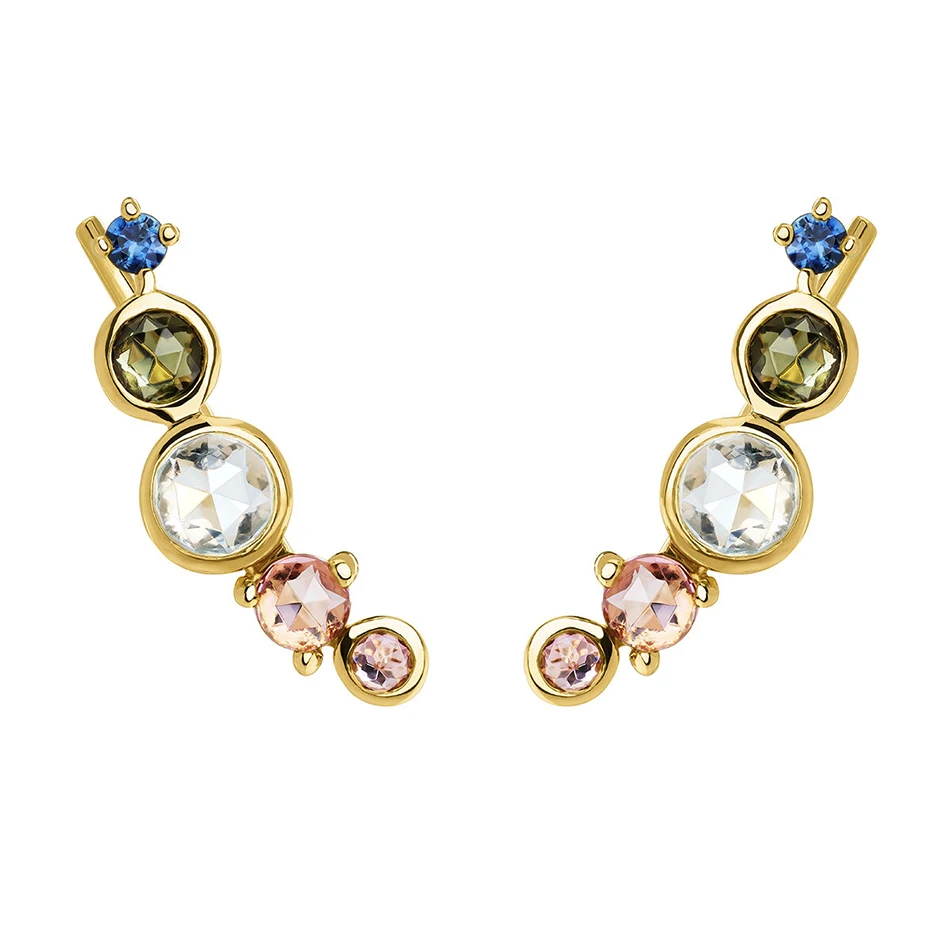 

women jewelry wholesale 18k gold plated fashion earrings 925 sterling silver colorful diamond climber earrings