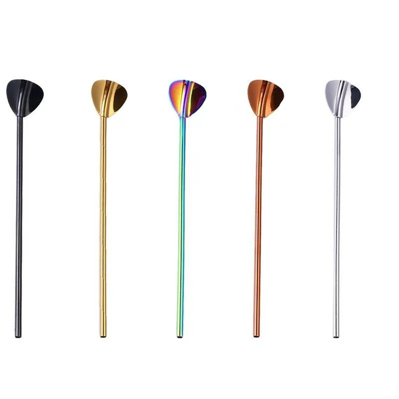 

H16 Metallic Reusable Creative Stirring Spoons Irregular Shape Filter Coffee 304 Stainless Steel Straw Spoon, 5 colour