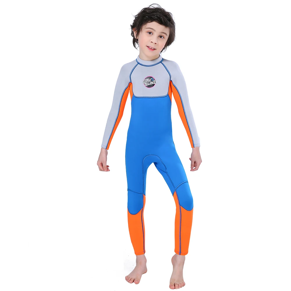 

2.5mm Kids Full Wetsuit One Piece Swimsuit for Boys and Girls Back Zip for Swimming Diving Suit Neoprene Children Wetsuit, Blue, orange