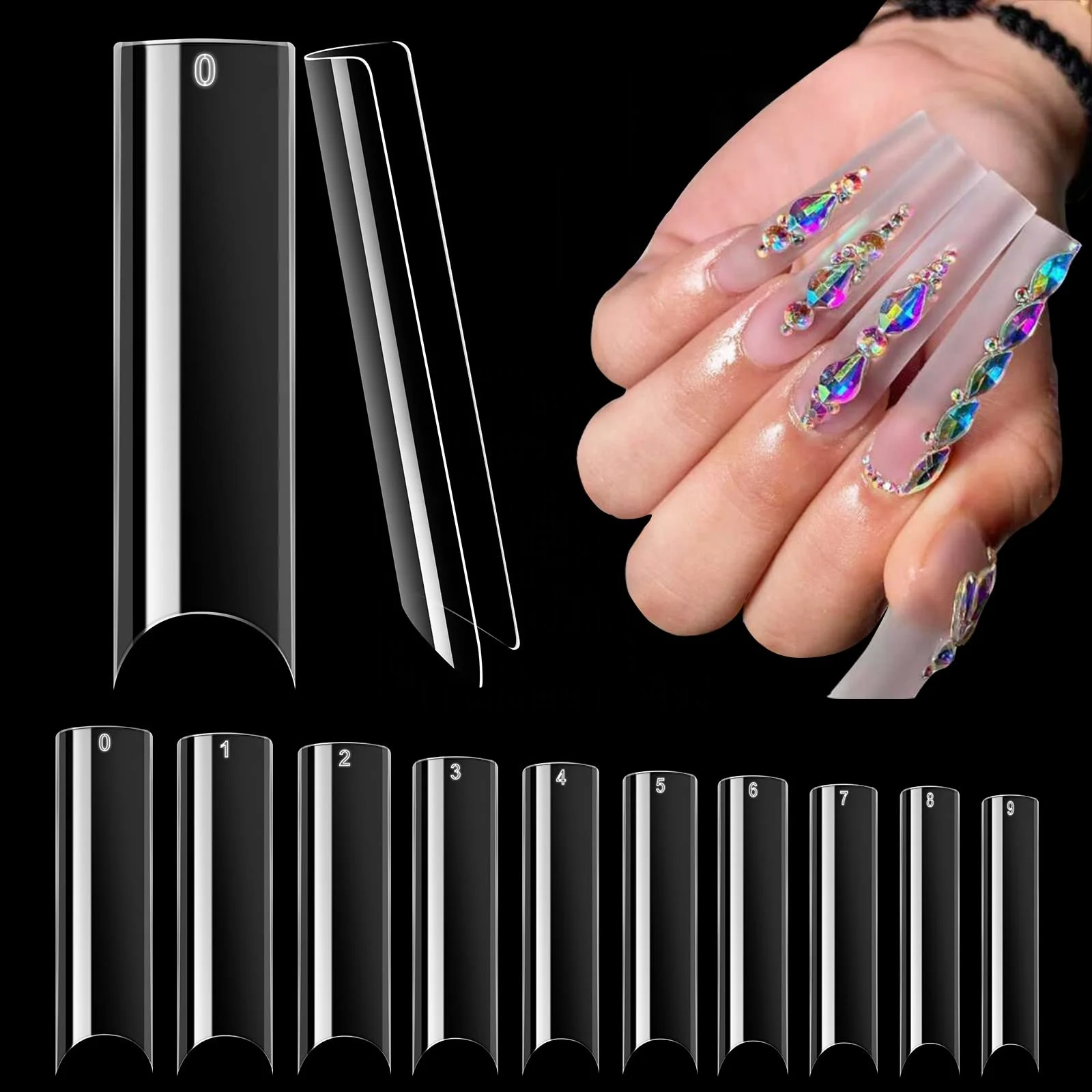 

BTARTBOX 250Pcs XXL C Curve Long Straight Acrylic Nails French Fake Nail Tips Half Cover Square Fingernails