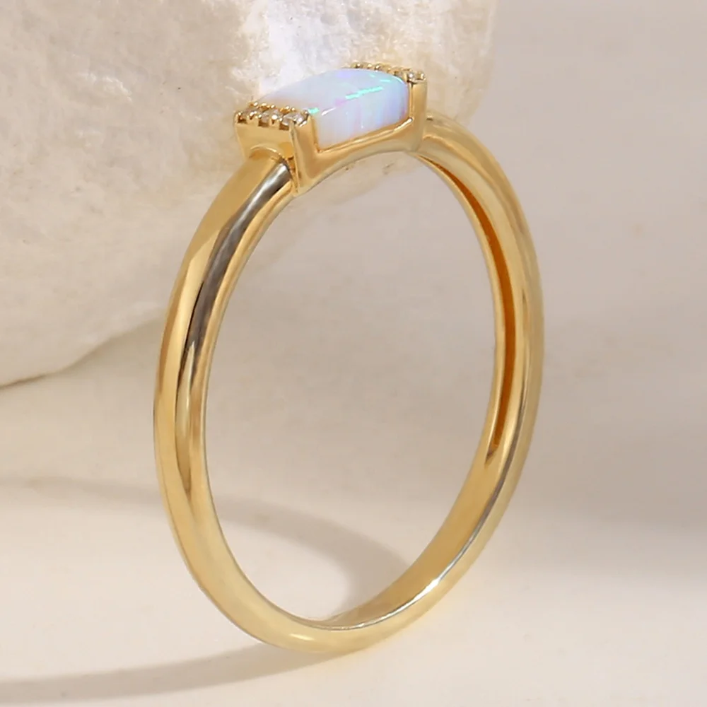 

Minimalist Natural Opals Rings 925 Sterling Silver 0.1 Micron Thick 14K Gold Filled Engagement Rings For Women