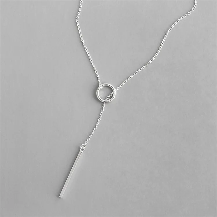 

925 Sterling Silver Circle Bar Lariat Necklace For Women Adjustable Long Chain Lariat Y Necklace, As picture