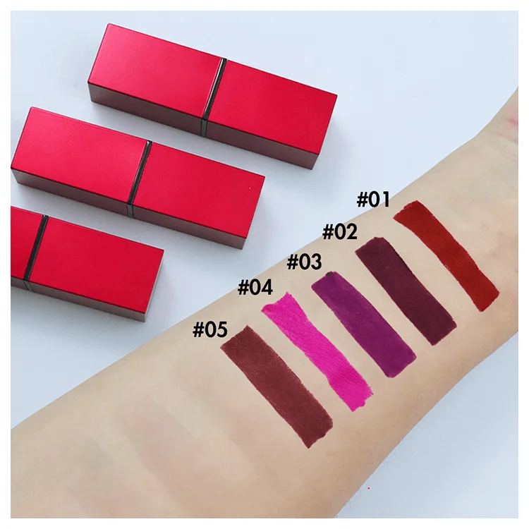 Design Your Own Logos 5 Colors Cosmetic Waterproof Private Label Logo Christmas Matte Lip Stick Square Tube Charm Lipsticks