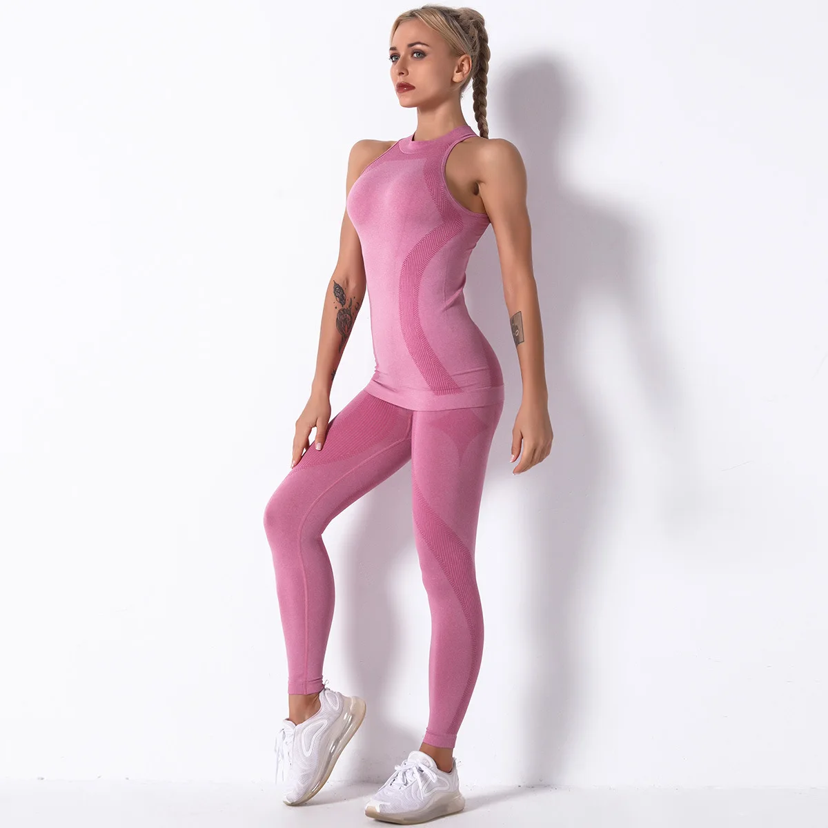 

Sexy Tight Woman Jogging Control Gym Top Pants Yoga Sets 2 Pieces for Woman