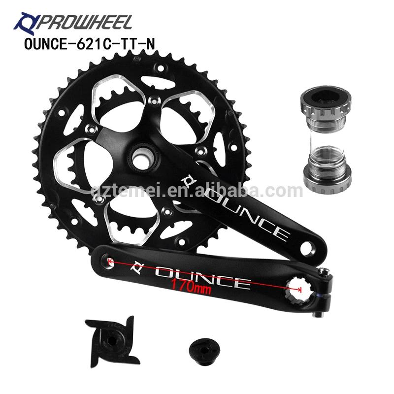 

PROWHEEL Hollow Double Sprockets Road Bike OENCE-621 Crankset 110 BCD Sprocket Bottom Bracket 170mm 9s 10s, Black