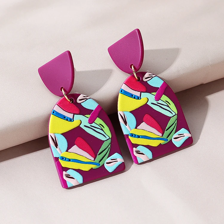 

Fashion Statement Purple Resin Semi Circle Drop Earrings Colorful Half Circle Acrylic Earring For Punk Women