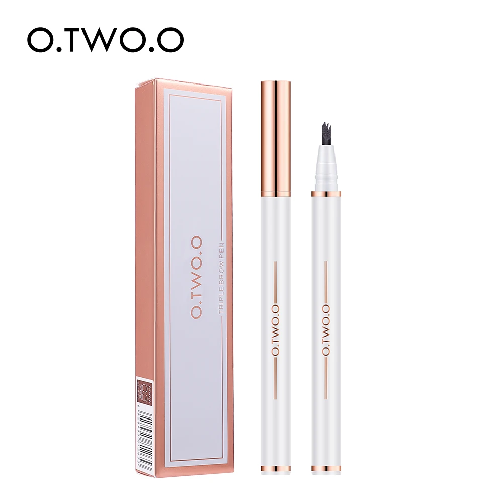 

O.TWO.O 1013 triple tips simulation eyebrow pen smooth stroke create vivid natural eyebrows long lasting waterproof brow pencil, Dark gray , medium brown , dark brown