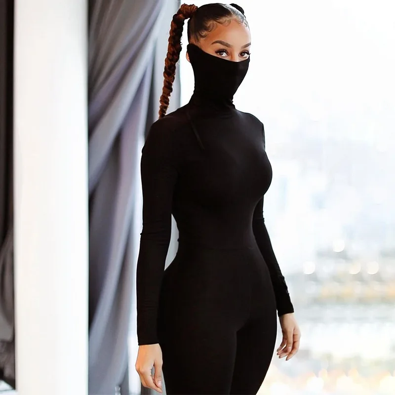 

Lucky Label Bodycon Jumpsuit Pure Color Sexy Slim Fit Back Zipper Jumpsuit