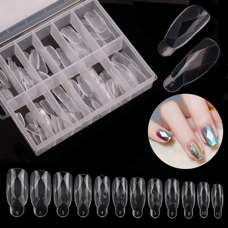 

120 Pcs Diamond Nail Tips Mold Finger Extension Dual Forms Quick Building UV Builder Poly Nail Gel Nail Art Tools, Transparent