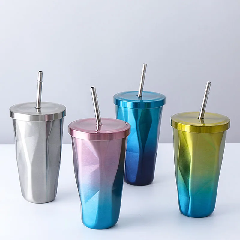 Zogift double wall thermal bottle 550ml stainless steel bottles with straw