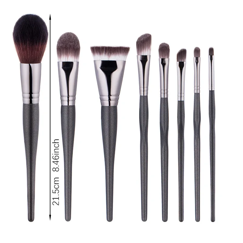 

HZM 8 Pieces Custom Logo Flat foundation high quality makeup brushes black glitter handles makeup brush set with bag customized