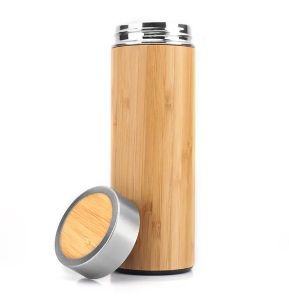

2021 amazon hot sale 450ml 500ml double wall stainless steel vacuum insulated water bottles,eco-friendly bamboo cups water flask, Chocolate