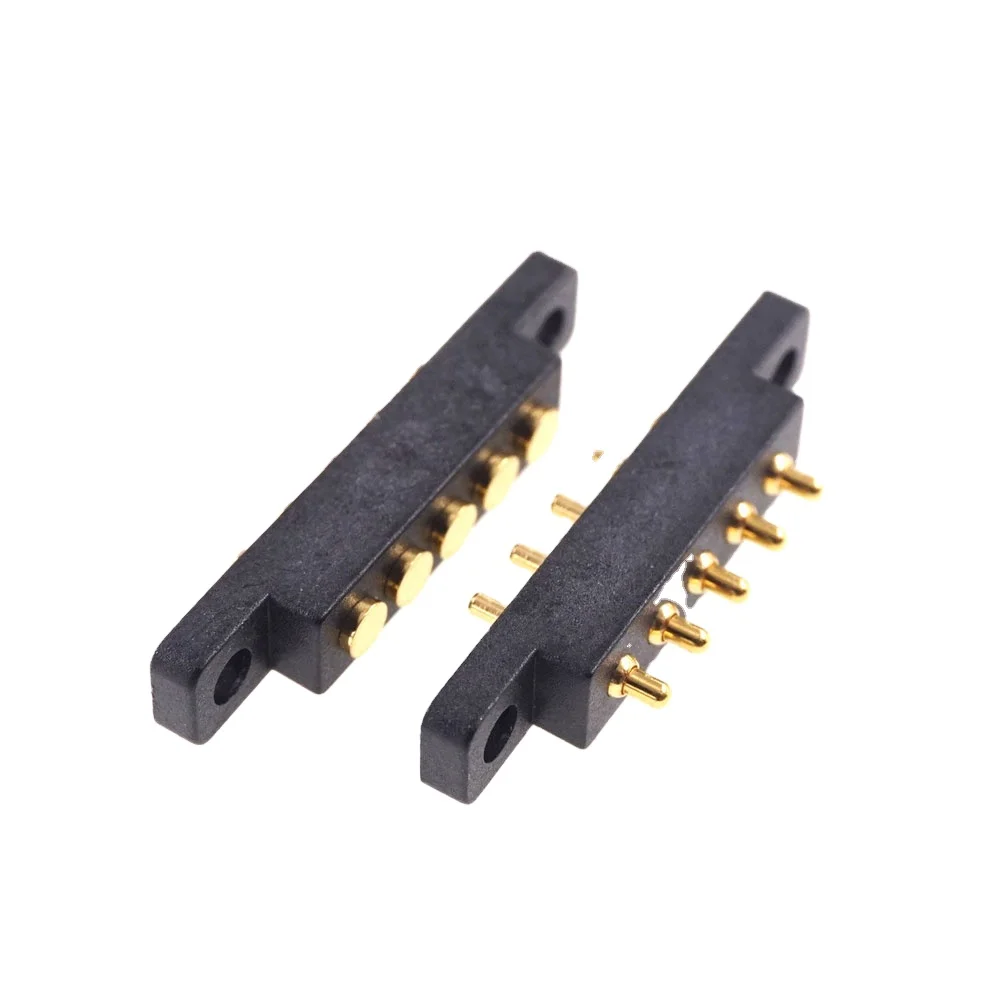

Female Contact pad & Male Spring-Loaded 2.54 mm Pitch Through Holes With Flange Panel Mount Single Row Strip Pogo Pin 5 Pin