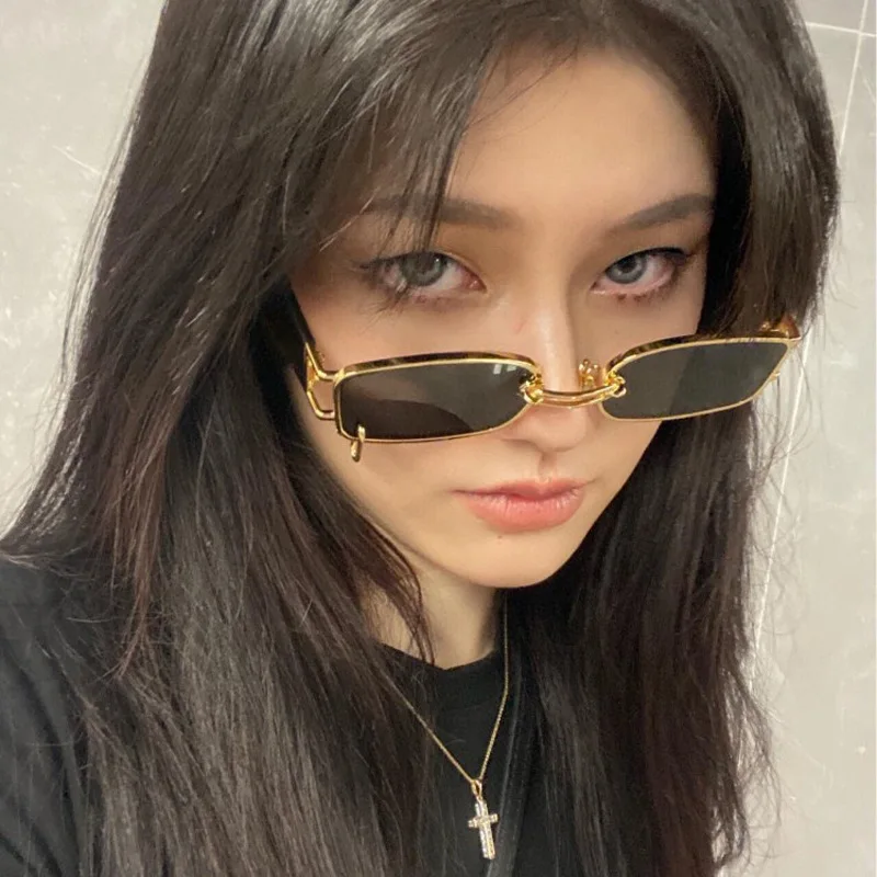 

Fashion Design Brand 2020 INS Fashion Metal Ring Punk Glasses Retro Shades Men Women Small Square Sunglasses, Picture