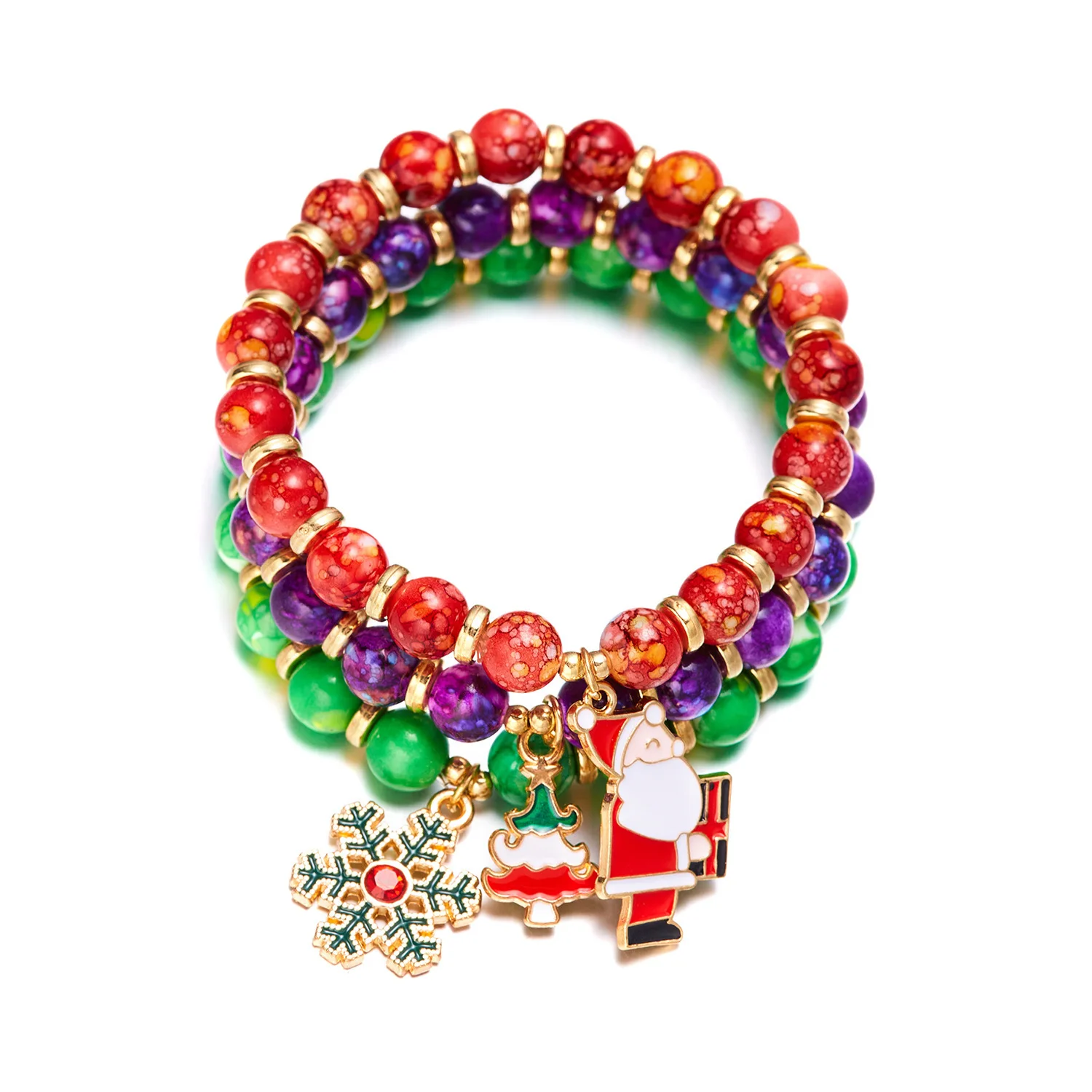 

3Pcs/Set Colorful Glass Crystal Christmas Tree Charm Bracelet Christmas Gift Beads Bell Santa Claus Pendant Bracelet