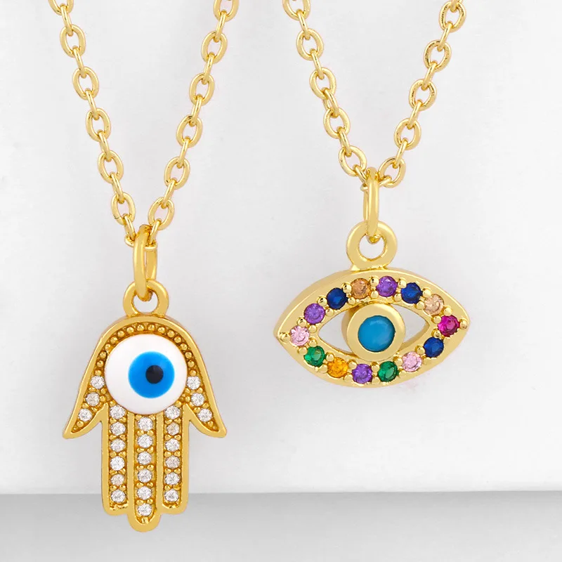 

2021 Cheap Jewellery Hamsa Hand Necklace Fatima Turkish Blue Evil Eyes Necklaces Chain