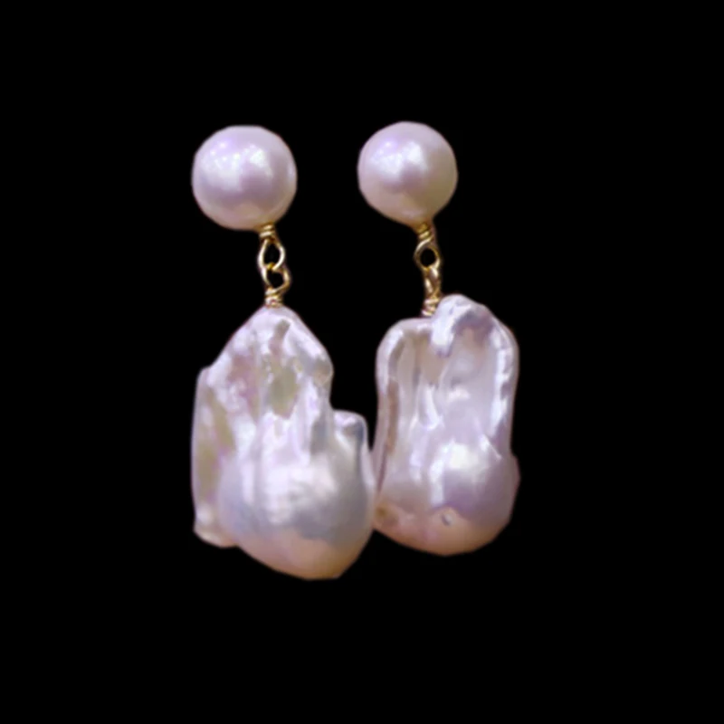 

Korean Baroque Pearl Gold Drop Earrings Natural Freshwater Pearls Stud Earrings