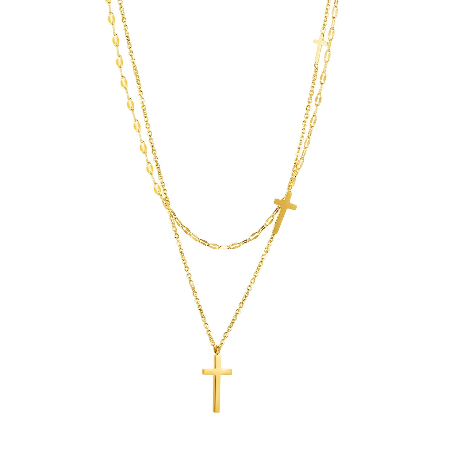 

Free Shipping Stainless Steel Jewelry Wholesale Plated 18K Yellow Gold Cross Multi-layer Necklace